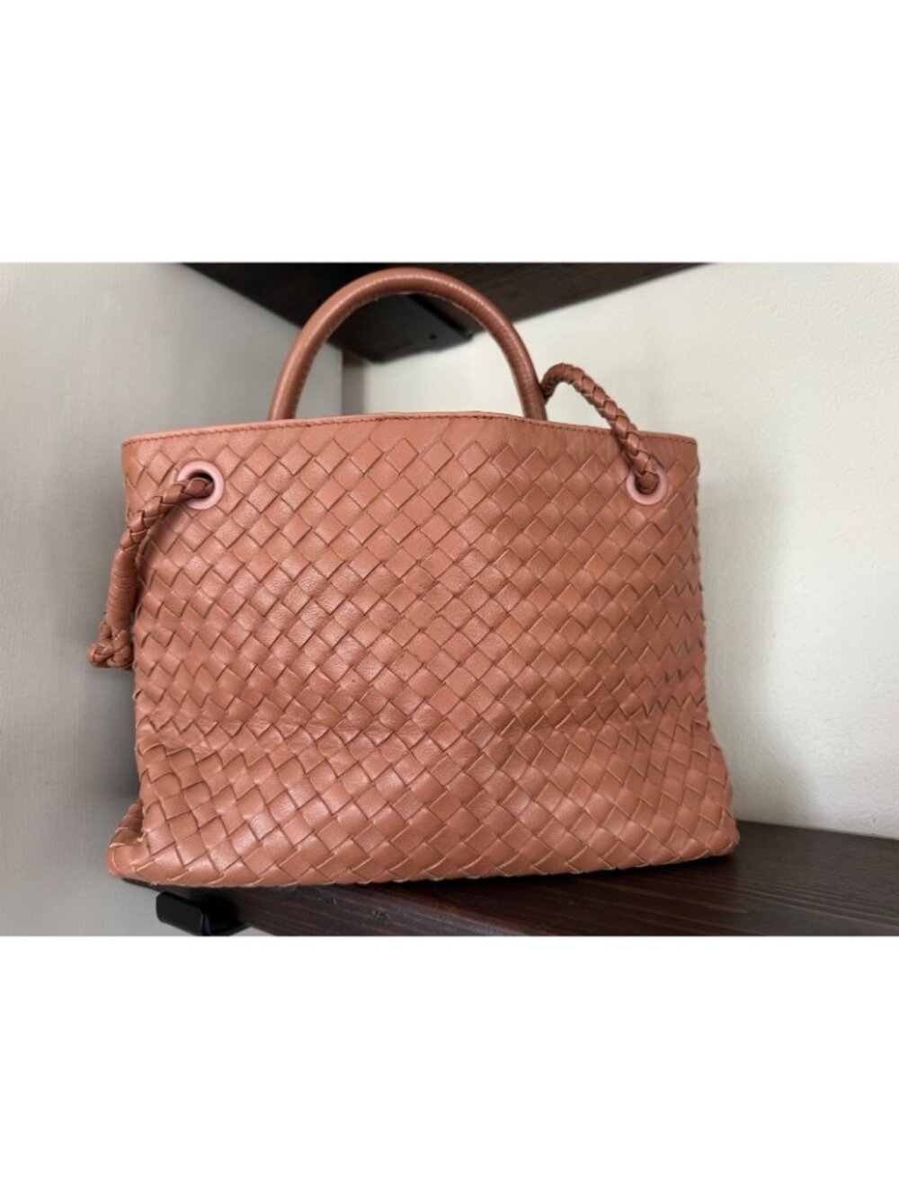 Quince Leather Romy Handwoven Satchel Cognac Crossbody Bag - Picture 6 of 13
